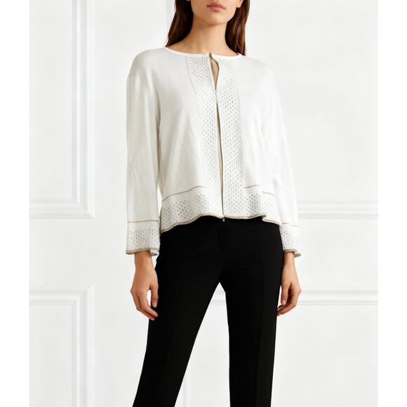 Escada Top Clasp Open Cardigan White Gold Sz Large - Picture 1 of 11